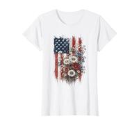 Womens American Flag Floral Patriotic USA Daisy T-Shirt