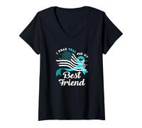Womens American Flag I Wear Teal for My Best Friend Cervical Cancer V-Neck T-Shirt