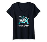 Womens American Flag I Wear Teal for My Daughter Cervical Cancer V-Neck T-Shirt