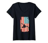 Women's American Flag Kayaking Paddler River Kayak V-Neck T-Shirt