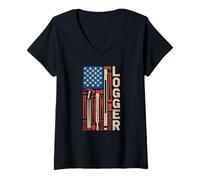 Women's American Flag Lumberjack Professional Forestry Technician V-Neck T-Shirt