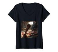 Women's American Flag Microphone Ruins Patriotic Speech Art V-Neck T-Shirt