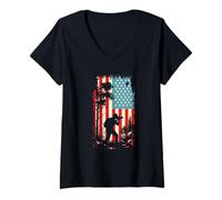 Women's American Flag Nature Photographer Camera USA V-Neck T-Shirt