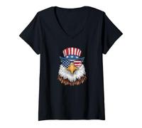 Womens American Flag Patriotic Bald Eagle USA July 4th V-Neck T-Shirt