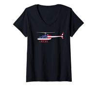 Women's American Flag Patriotic Helicopter Aviator Pilot Gift V-Neck T-Shirt