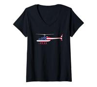 Women's American Flag Patriotic Helicopter Aviator Pilot Gift V-Neck T-Shirt