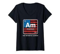 Women's American Flag Periodic Table Funny Element Americium icon V-Neck T-Shirt