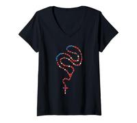 Womens American Flag Rosary Catholic V-Neck T-Shirt