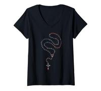 Womens American Flag Rosary Catholic V-Neck T-Shirt