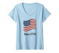Women's American Flag Since 1776 Independence Day Pride V-Neck T-Shirt