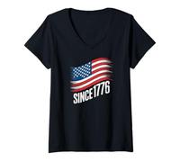 Women's American Flag Since 1776 Independence Day Pride V-Neck T-Shirt