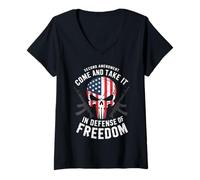Womens American Flag Skull - Come and Take It, Proud 2A Patriot USA V-Neck T-Shirt