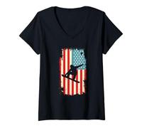 Women's American Flag Snowboarder Snowboarding Winter Sport V-Neck T-Shirt