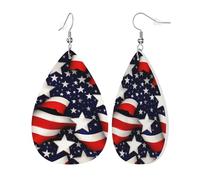 Womens American Flag Stars Stripes Print Leather Earrings Teardrop Dangle Earrings Jewelry Outfits Accessories