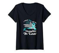 Womens American Flag Teal for My Daughter in Law Cervical Cancer V-Neck T-Shirt