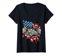 Women's American Flag Truck Driver Patriotic Trucker V-Neck T-Shirt