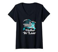 Womens American Flag Wear Teal for My Mother in Law Cervical Cancer V-Neck T-Shirt