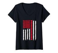 Women's American Flag with Red Hearts V-Neck T-Shirt