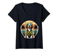 Womens American Foxhound Dog Owner Summer Vibes Vacation Holiday V-Neck T-Shirt