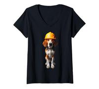 Womens American Foxhound Dog Yellow Hard Hat Helmet Worker Engineer V-Neck T-Shirt