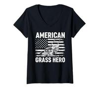 Womens American Grass Hero Lawn Mowing V-Neck T-Shirt