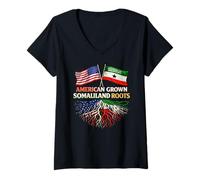 Women's American Grown Somaliland Roots Flag Design V-Neck T-Shirt