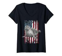 Women's American Harbor Seal US Harbor Seal V-Neck T-Shirt