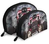 Womens American Hot Rod Roadster withBackground Travel Cosmetic Bags Waterproof 2PC Makeup Clutch Pouch Cosmetic and Toiletries Organizer Bag Portable Travel Toiletry Pouch Girls