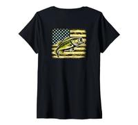 Women's American Largemouth Bass Flag Backprint V-Neck T-Shirt
