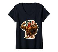 Womens American Mascular Turkey Flexing Muscles Gym Thanksgiving V-Neck T-Shirt