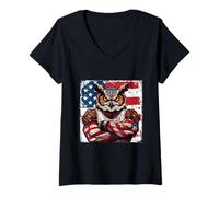 Womens American Owl Mascot USA Flag V-Neck T-Shirt