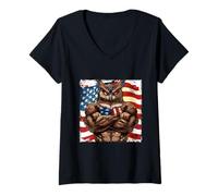 Womens American Owl Mascot USA Flag V-Neck T-Shirt