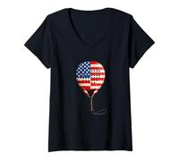 Women's American Padel US Flag Racket Court Style V-Neck T-Shirt