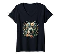 Womens American Pit Bull Terrier Botanical Dog Illustration V-Neck T-Shirt