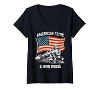 Womens American Railway Enthusiast Railfan Trainspotter Locomotive V-Neck T-Shirt