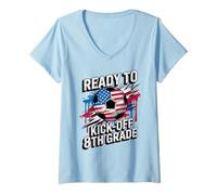 Women's American Ready KICK Off 8TH Grade Soccer First Day Teacher V-Neck T-Shirt