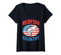 Womens American Redfish And Freedom - Patriotic Fisherman Fishing V-Neck T-Shirt