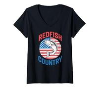 Womens American Redfish And Freedom - Patriotic Saltwater Fishing V-Neck T-Shirt