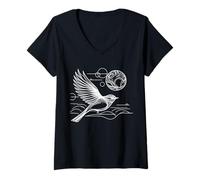 Women's American Redstart Line Art Birdwatcher V-Neck T-Shirt