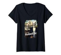 Womens American Robotic - American Gothic Parody V-Neck T-Shirt