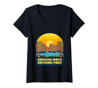 Women's American Samoa National Park Vintage Travel Design V-Neck T-Shirt