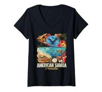 Women's American Samoa Paradise Beach Ocean Turtle V-Neck T-Shirt