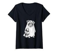Women's American Shepherd Halloween Dog Lover Spooky Ghost Scary V-Neck T-Shirt