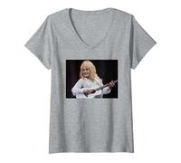 Women's American Singer Dolly Parton Live with Guitar 2014 V-Neck T-Shirt