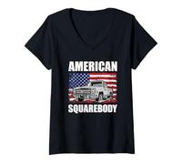 Womens American Squarebody Classic Pick Up Truck Men USA Flag V-Neck T-Shirt