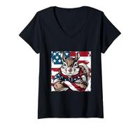 Womens American Squirrel Mascot USA Flag V-Neck T-Shirt