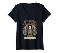 Women's American Tradesman Built By Hand Built to Last Flag Eagle V-Neck T-Shirt