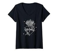 Womens American Traditional Sacred Heart with Sword Outline Tattoo V-Neck T-Shirt