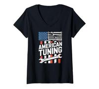 Women's American Tuning Car Tuning Mechanic Tools V-Neck T-Shirt