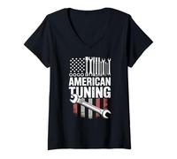 Women's American Tuning Car Tuning Mechanic Tools V-Neck T-Shirt